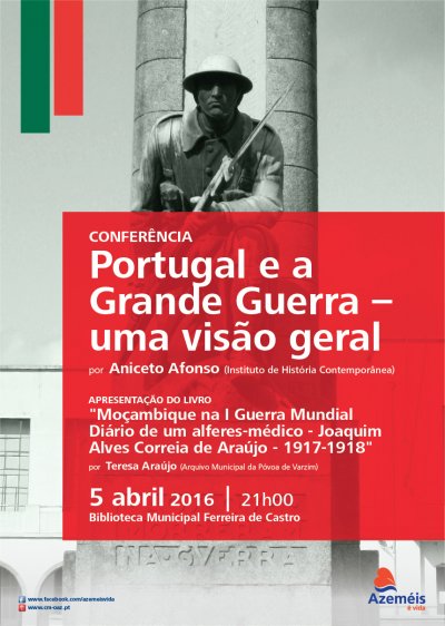 «Portugal e a Grande Guerra - uma visão geral» por Aniceto Afonso. Dia 5 de Abril na Biblioteca Municipal Ferreira de Castro