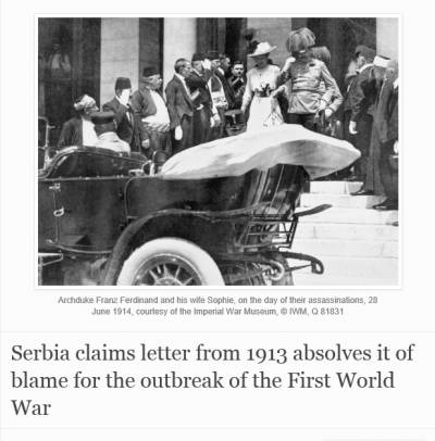 Arquivo Nacional da Sérvia revela documento e lança polémica quanto ao início da Primeira Guerra Mundial e seus intervenientes