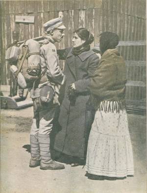 Soldado despede-se da sua familia antes de embarcar para França.