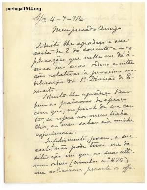 Correspondência com o Ministro da Guerra
