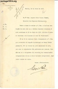 Legação de Portugal na Alemaha- envio da nota inclusa &quot; com que o Governo imperial respondeu á nota americana de 10 de Junho de 1915, relativa á guerra maritima e em especial ao caso da &quot;Lusitania&quot;