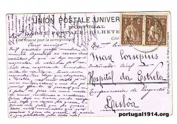 Postal enviado por Branca Moreira Lopes a Max Corsepius durante a sua estadia em Lisboa