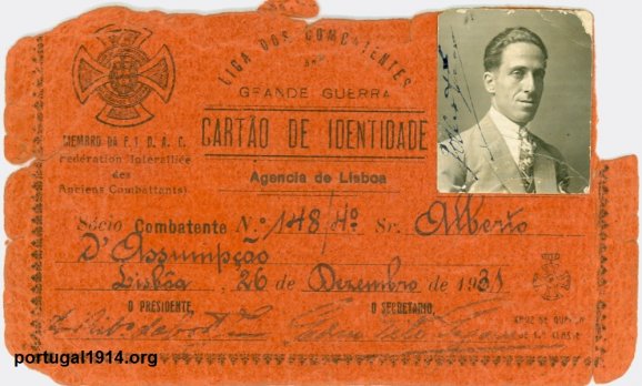 Alberto d´Assumpção e o seu cartão da Liga dos Combatentes da Grande Guerra