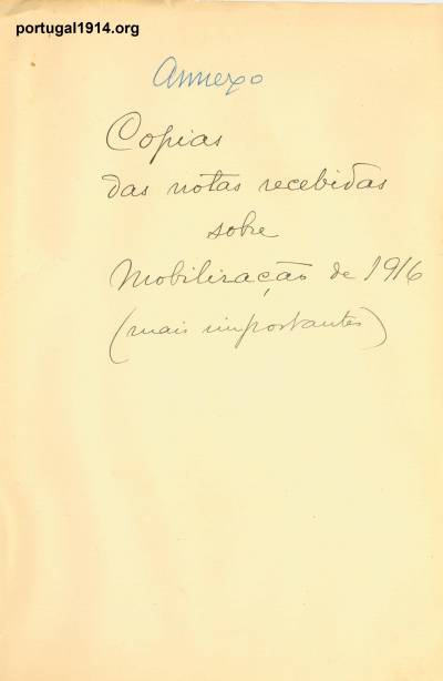 Notas recebidas sobre a mobilização de 1916