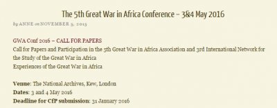Call for Papers and Participation - Experiences of the Great War in Africa
