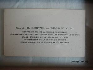Cartão de Visita do Contra-Almirante Leote do Rego quando se encontrava no exílio