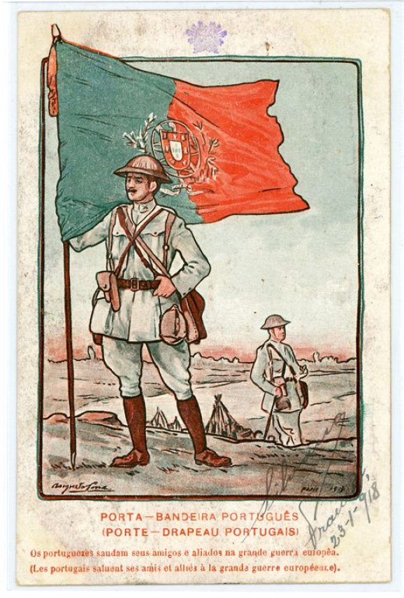 Porta-Bandeira Português. Os portugueses saúdam seus amigos e aliados na Grande Guerra Europeia