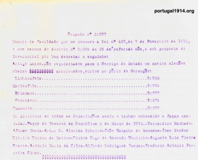 Lista de navios alemães que foram requisitados no porto de Mormugão - Dec. 2257
