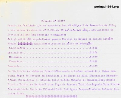 Lista de navios alemães que foram requisitados no porto de Mormugão - Dec. 2257