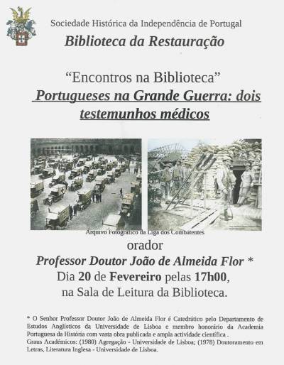 Conferência Portugueses na Grande Guerra: dois testemunhos médicos